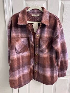 BE COOL Mauve Plaid Button-Up Shacket